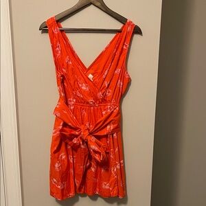Anthropologie Vibrant Orange Dress with Pink Accents